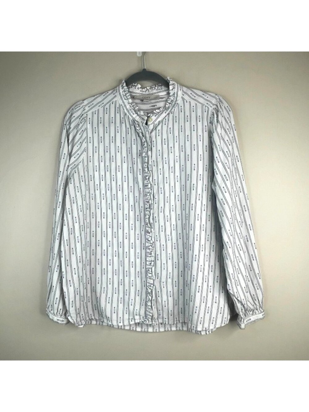 Vintage Loft Top Large Petite‎ High Ruffle Neck Romantic Prairie Button Up Twee